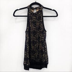 Anthropologie Weston Wear Black Floral Lace High Neck Halter Top Size Small